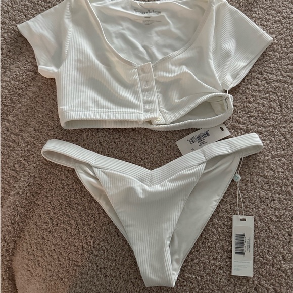 Frankie's Bikinis White Ribbed Bikini - Picture 1 of 5